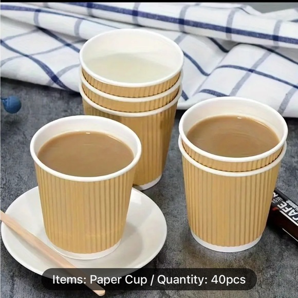 40pcs Disposable Paper Cups, 8oz Paper Cups, Coffee Cups, Hot Drink Paper Cups - Picture 4 of 5